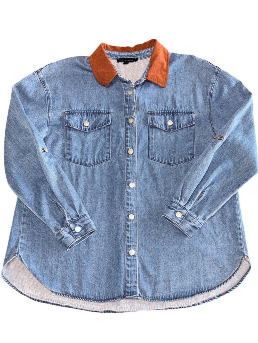 Jane & Delancey Denim Long Sleeved Barn Shirt Corduroy Brown Collar Women Medium